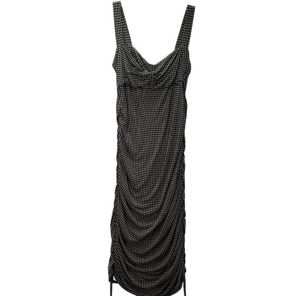 ASOS Design Dress Womens 10 Houndstooth Ruched Bodycon Midi Sleeveless Y2K Retro